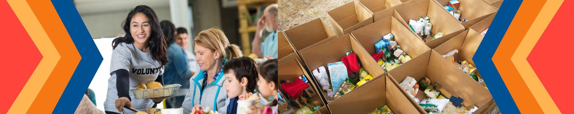 Photo of an emergency shelter and food boxes